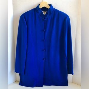 Talbots 100% Silk Sz 10 Blue Mandarin Collar Tunic Side Slits, Silk Knot Buttons